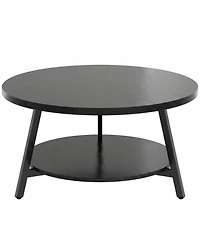 Aheaplus 2-Tier Large Modern Wood Circle Coffee Tables for Living Room