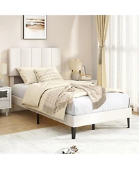 Sugift Twin Size Velvet Upholstered Platform Bed with Adjustable Channel Headboard