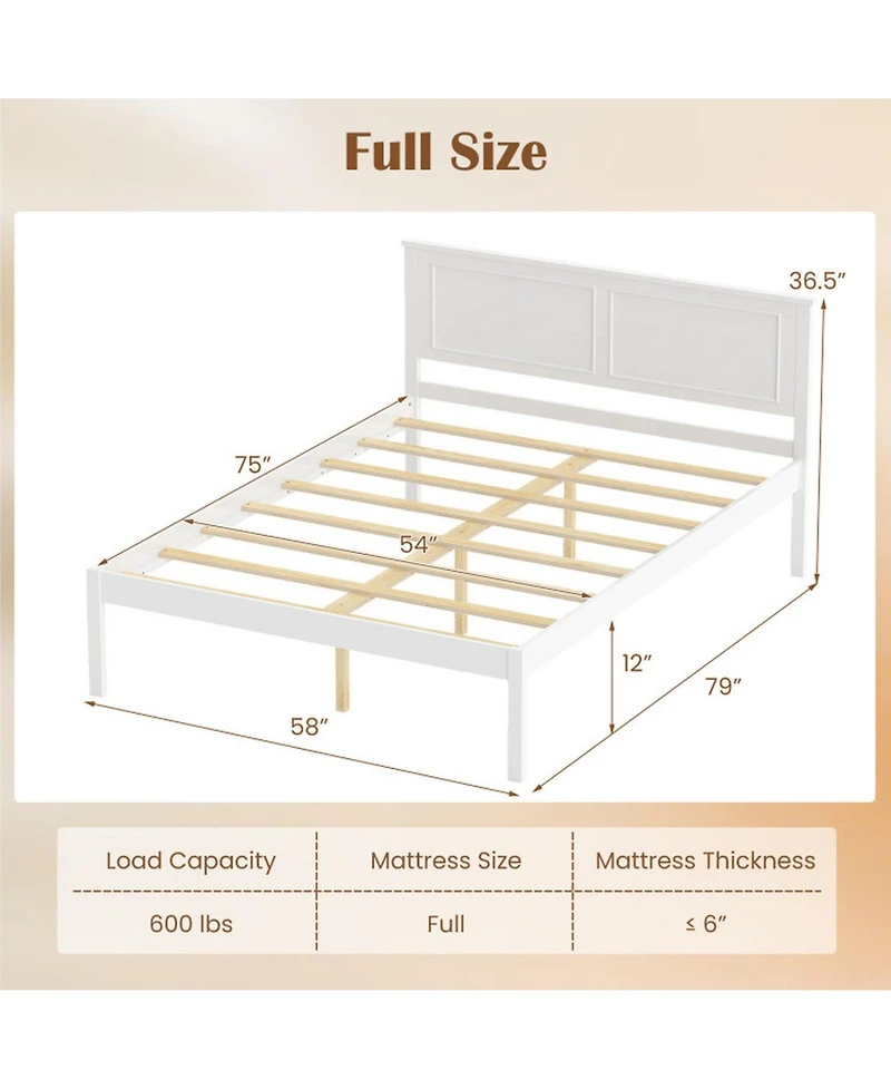 Sugift Full Size Farmhouse Wooden Platform Bed with Tall Headboard