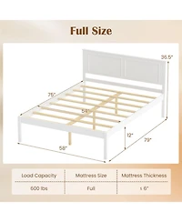 Sugift Full Size Farmhouse Wooden Platform Bed with Tall Headboard