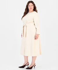 Anne Klein Plus Aline Tie Waist Midi Long-Sleeve Dress