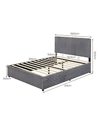 Sugift Queen Size Lift-Up Storage Bed with Upholstered Headboard and Slat Support