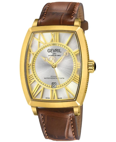 Gevril Men's Swiss Made Oculus Swiss Automatic Brown Italian Leather Strap Watch