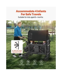 Mountaintop 4-Kid Wagon Stroller, Collapsible Push/Pull Cart with Canopy, Safety Harnesses & Adjustable Handle, 330lb Capacity