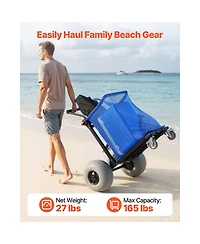 Mountaintop Beach Wagon Cart, 165lb Foldable Utility Wagon with 12" Balloon Sand Wheels, Adjustable Handle & Storage Bag for Camping & Fishing