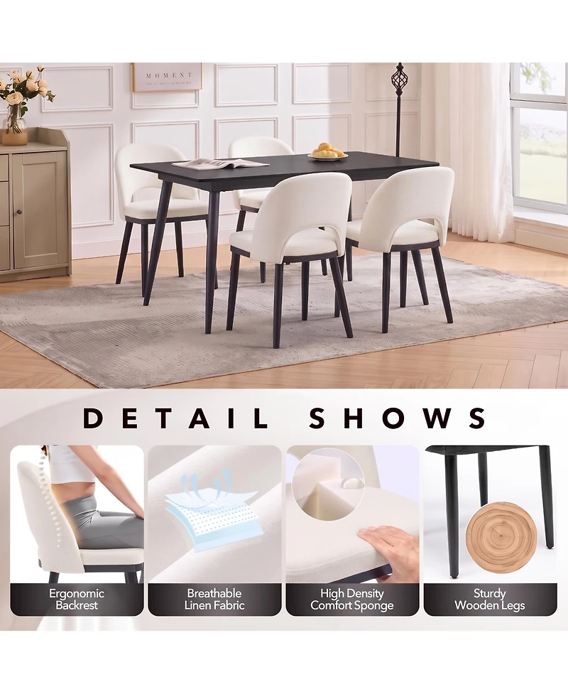 Gaomon Wooden Dining Chairs Set of 6,Upholstered Kitchen Dining Room Chair,Modern Linen Fabric hollowed out Dinner Chair