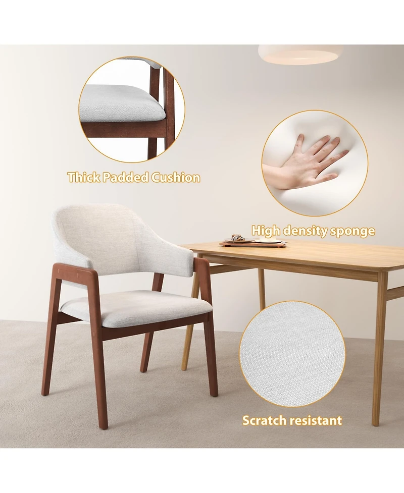 homfan Dining Chairs with Arms, Modern Upholstered Fabric Dining Chair, Sturdy Wood Chairs with Ergonomic Curved Backrest for Kitchen, Dining Room