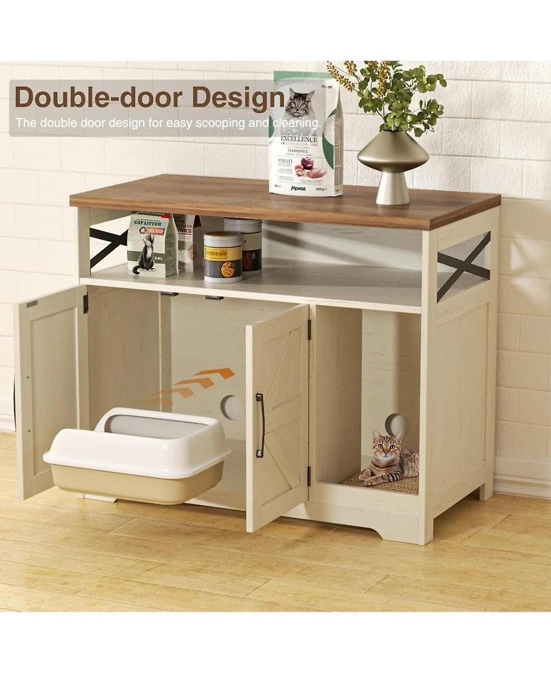 Vabches Cat Litter Box Enclosure, Hidden Litter Box Furniture with Scratch Pad