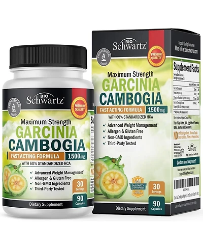 BioSchwartz Garcinia Cambogia Supplement with 95% Hca, Potassium and Calcium, 90 Capsules