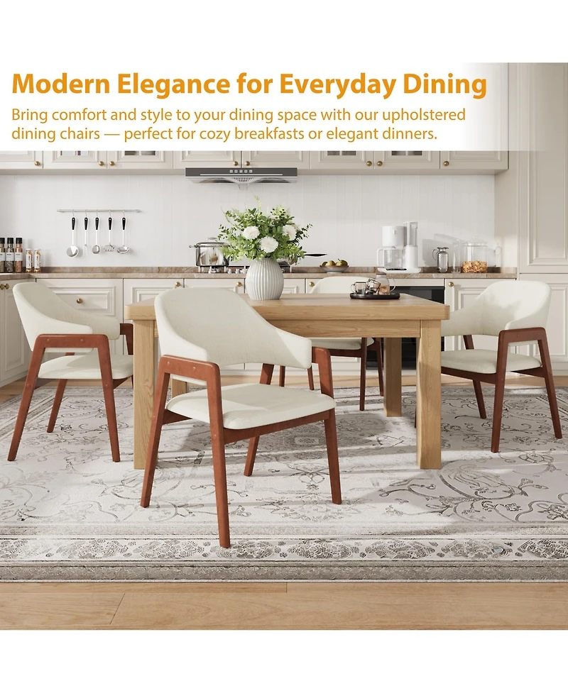 homfan Dining Chairs with Arms, Modern Upholstered Fabric Dining Chair, Sturdy Wood Chairs with Ergonomic Curved Backrest for Kitchen, Dining Room