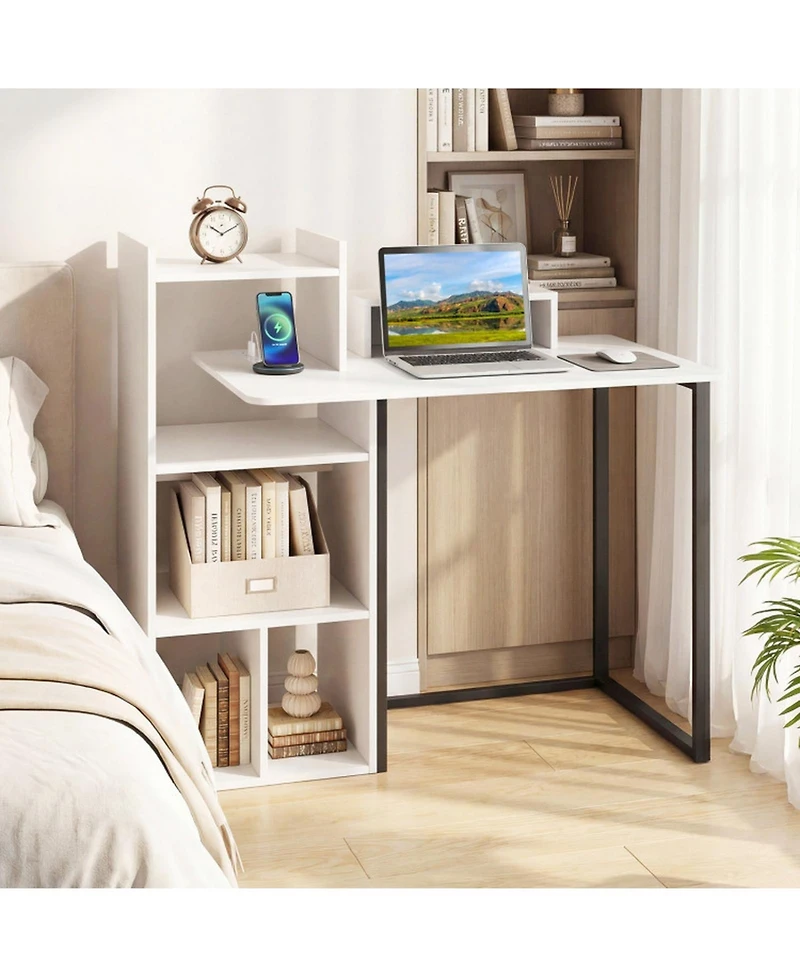 Sugift 43.5 inches Computer Desk with Charging Station and Ergonomic Monitor Stand