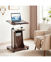 Sugift Adjustable Mobile Standing Desk Cart with 0-180degree(s) Tilt Desktop and Cabinet