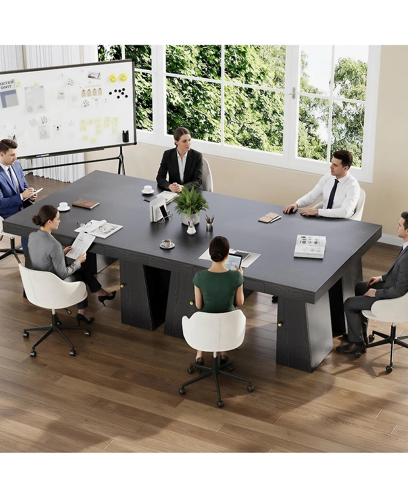 homfan Spacious Modern Computer Desk with Drawers, Writing Table, Storage Shelves for Home Office, Durable Workstation