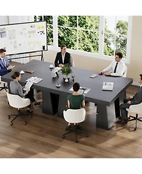 homfan Spacious Modern Computer Desk with Drawers, Writing Table, Storage Shelves for Home Office, Durable Workstation