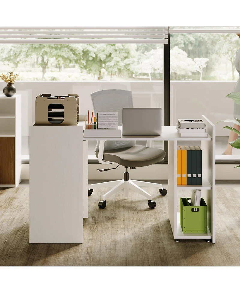 homfan Folding Computer Desk with Storage Shelves, Extendable Table with Drop-Leaf for Small Spaces, Home Office, Gaming, Bedroom