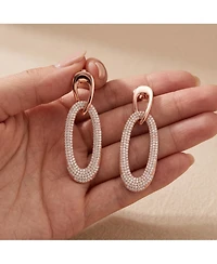 18k Rose Gold Plated with Cubic Zirconia Raindrop Dangle Earrings in Sterling Silver