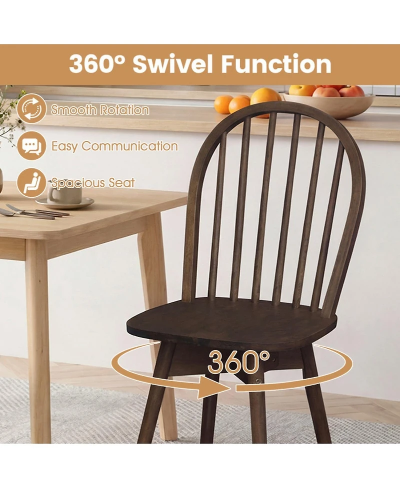 Sugift Swivel Windsor Dining Chairs Set of 4 with Rubber Wood Frame