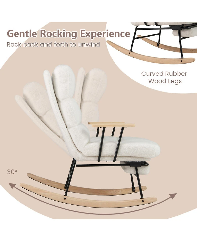 Sugift Nursery Rocking Chair with Adjustable Backrest Retractable Footrest and Teddy Velvet Upholstery
