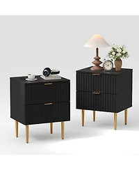 homfan 1PCS/2PCS Modern Fluted Nightstands,2 Drawers, Gold and Wood Accents for Bedroom, Living Room