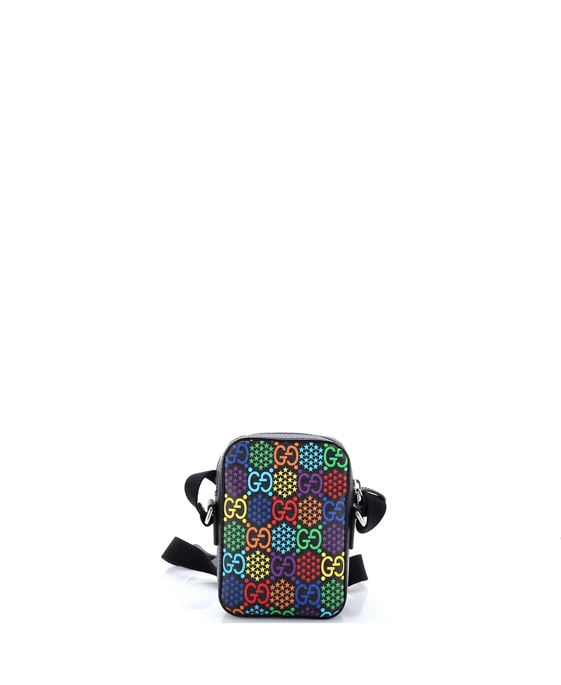 Pre-Owned Gucci Mini Front Zip Messenger Bag Psychedelic Print Gg Coated Canvas