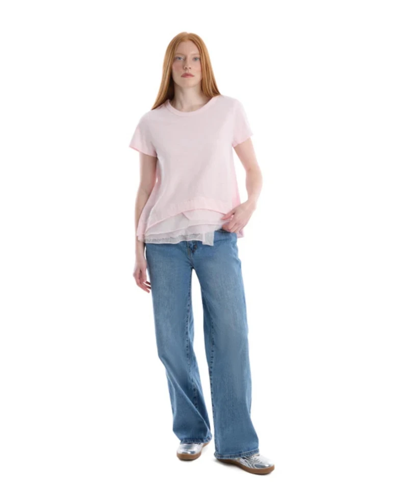 Wilt Women's Boxy Short Sleeve Mixed Hem Tee