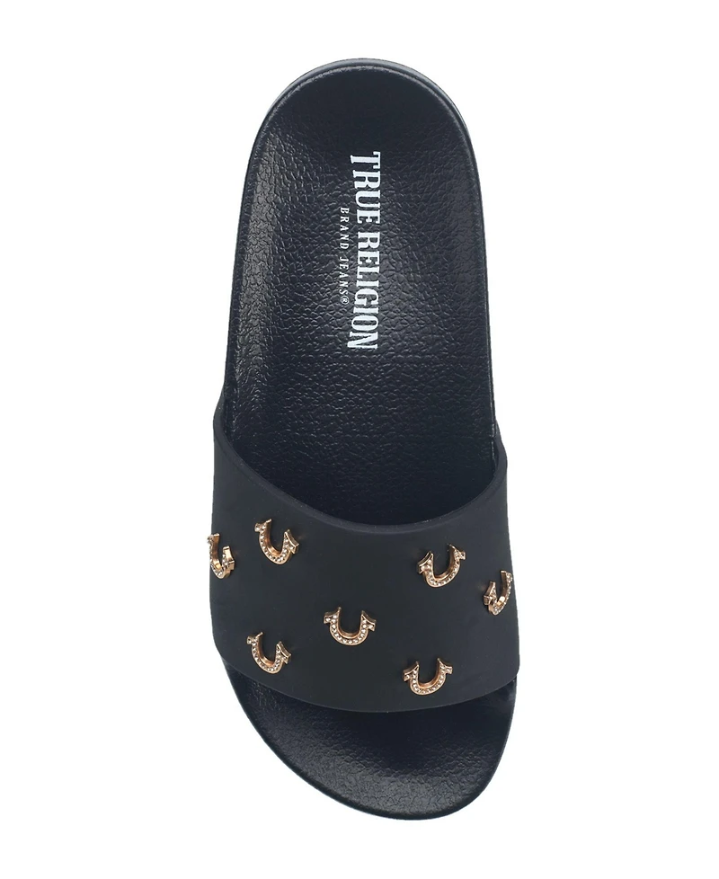 True Religion Little Girls Kash Bling Horseshoe Logo Slide