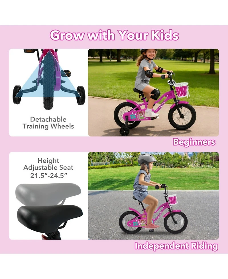 Sugift 16 in Kids Bike with Training Wheels for Ages 4-7 Years Old