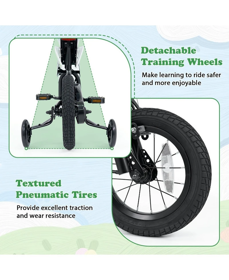 Sugift 12" Kids Bike Motorcycle-Inspired with Detachable Training Wheels, Ages 3-4