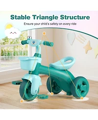 Sugift Toddler Tricycle with Limited Steering, Front and Rear Baskets, and Bell, Ages 3-5