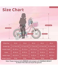 Sugift 14 in Kids Bike Adjustable with Basket and Streamers for Girls Aged 3-5 Years Old