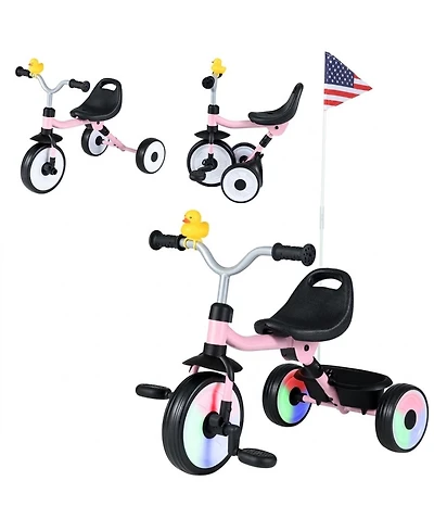 Sugift Convertible Foldable Tricycle with Light-Up Wheels, Ages 1-3