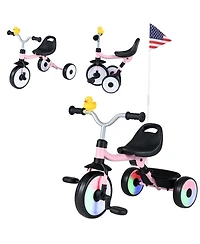 Sugift Convertible Foldable Tricycle with Light-Up Wheels, Ages 1-3