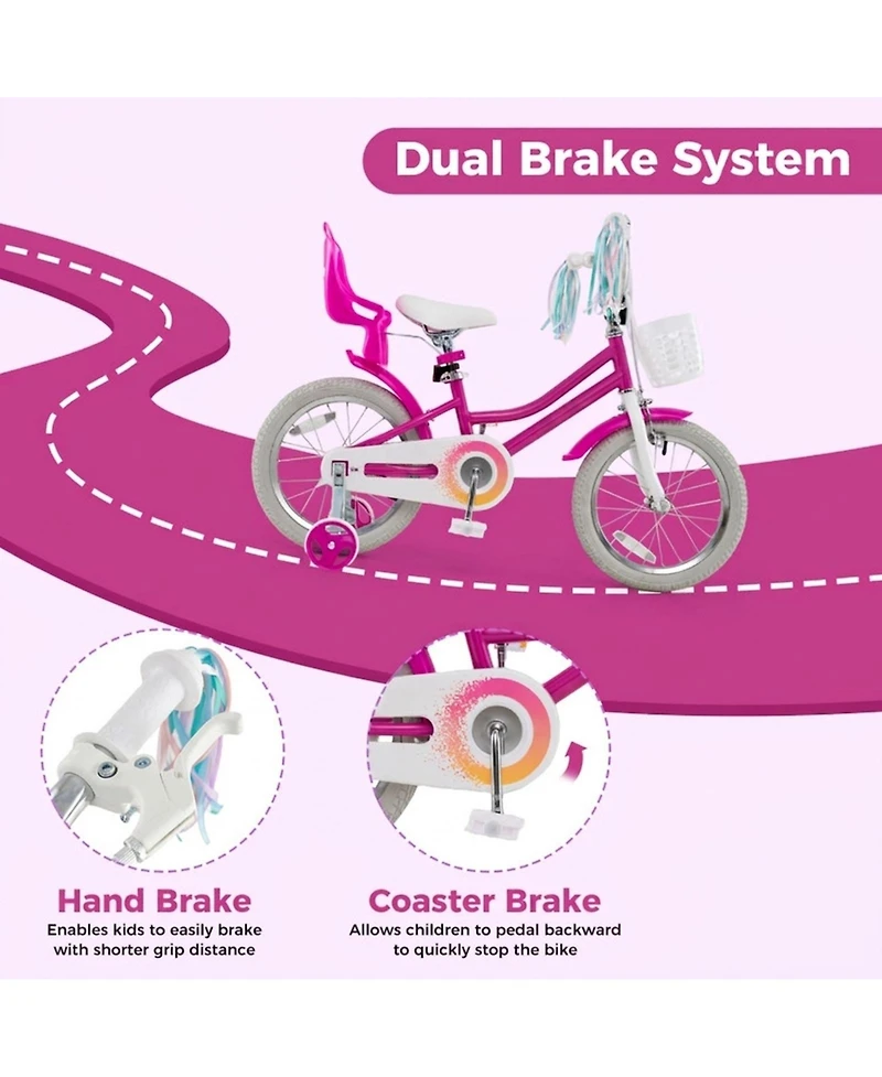 Sugift Kids 16" Bike with Training Wheels and Dual Brake System, Ages 3-7