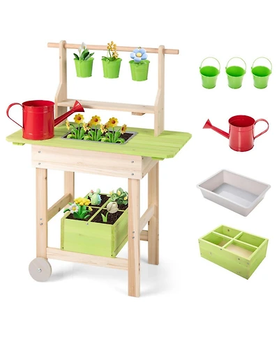 Sugift Wooden Garden Mud Kitchen 7-Piece Playset, Ages 3+