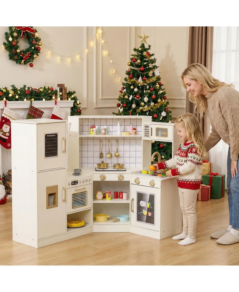Sugift Corner Play Kitchen with Interactive Lights and Sounds, Ages 3+
