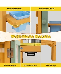 Sugift Wooden 13-Piece Mud Kitchen with Water Tank, Faucet, and 2 Stoves, Ages 3+