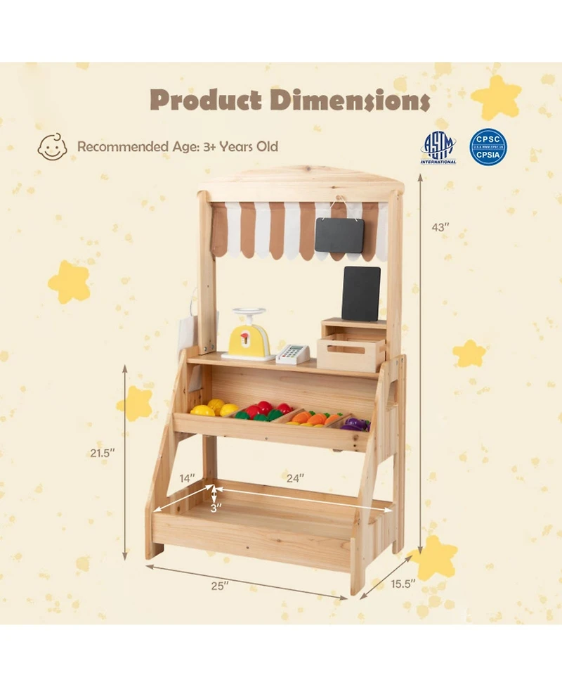 Sugift 2-in-1 Wooden Mud Kitchen and Market Stand 25-Piece Playset, Ages 3+