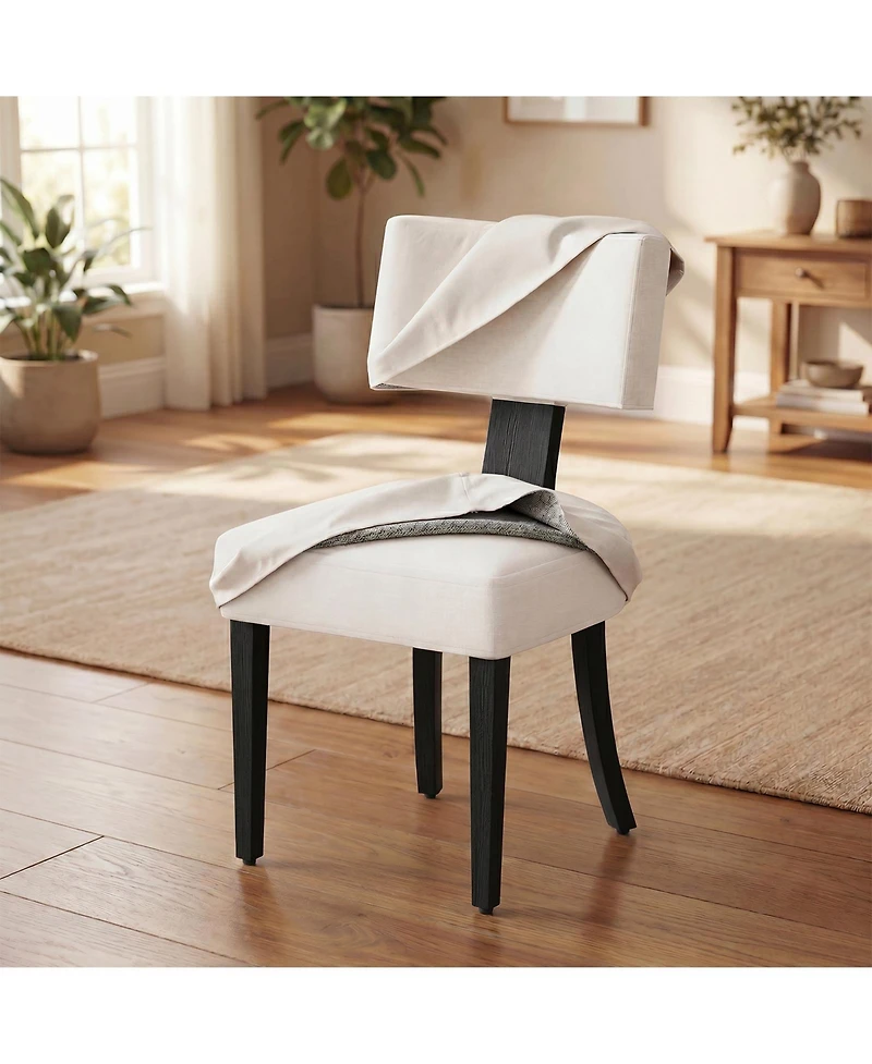 homfan Dining Chairs Set of 2, Mid Century Upholstered Chairs with Linen Fabric, Modern Armless Kitchen Chairs with Brown Wood Legs for Living Room
