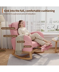 homfan Soft Teddy Fleece Rocking Chair Modern Nursery Glider Chair with Side Pockets and Pillow Extendable Footrest Upholstered Rocker for Living Room