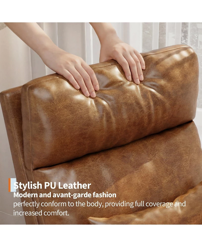 homfan Pu Leather Rocking Chair Modern Nursery Glider Chair with Side Pockets, Pillow Extendable Footrest Upholstered Rocker for Living Room Bedroom