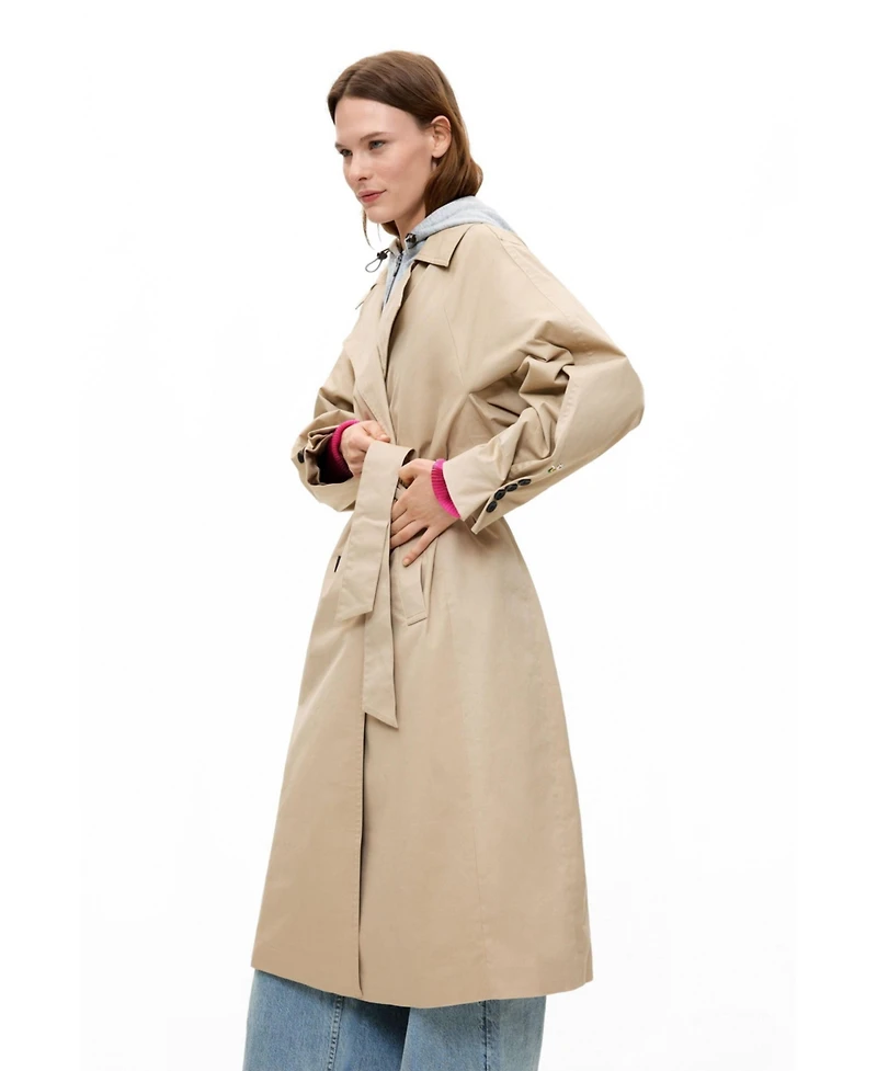 Desigual Women's Double-Breasted Long Unlined Cotton-Blend Trench Coat