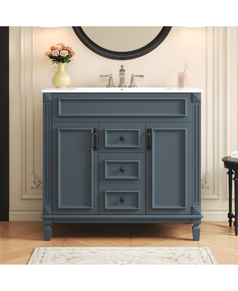 Busdays 36 Inch Bathroom Vanity with Top Sink Modern Storage Cabinet with 2 Soft Closing Doors Single Sink