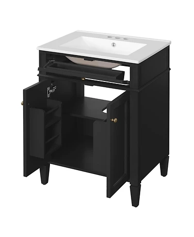 Busdays 24 Inch Bathroom Vanity with 2 Doors and Tip Out Drawer Storage Cabinet with Sink Soft Closing Doors with Organizers