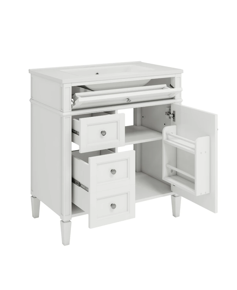 Busdays 30 Inch Bathroom Vanity with Top Sink Modern Storage Cabinet with 2 Drawers and a Tip Out Drawer Single Sink