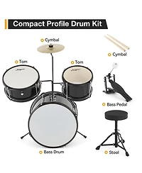 homfan Kids Electronic Drum Set - 3-Piece Junior Percussion Kit with Cymbal, Tom, Bass Pedal, Drumsticks and Adjustable Throne