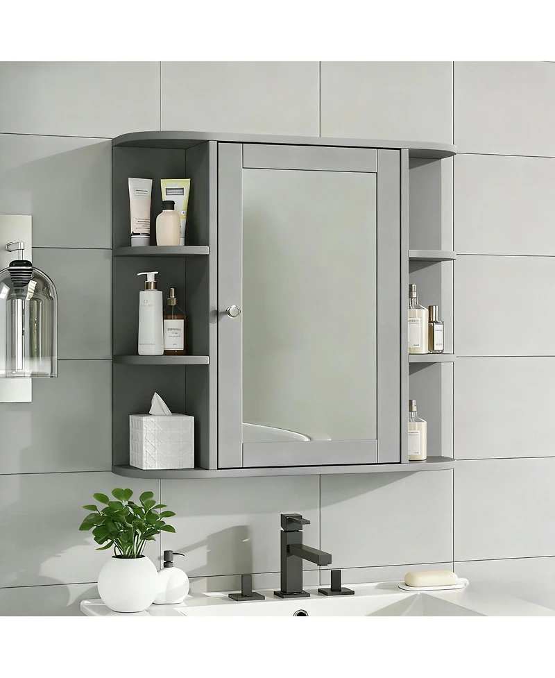 Busdays Bathroom Wall Cabinet with Mirror Medicine Storage Adjustable Shelf Doors and 6 Open Shelves Mounted