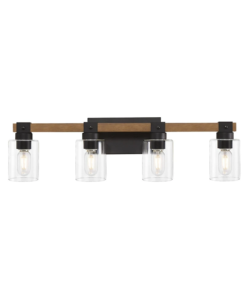 Busdays 4 Light Farmhouse Vanity Light Antique Wood Bathroom Wall Light with Clear Glass Shades for Mirror Bedroom Hallway No Bulbs