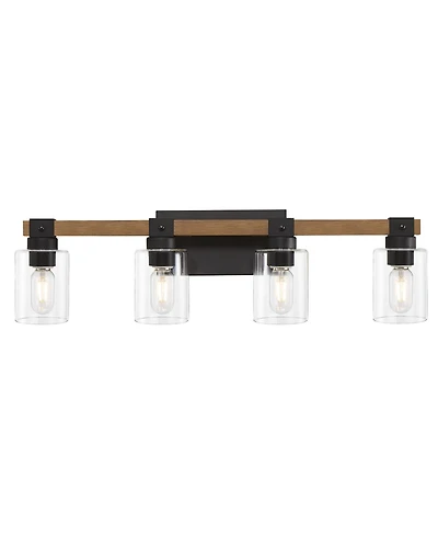 Busdays 4 Light Farmhouse Vanity Light Antique Wood Bathroom Wall Light with Clear Glass Shades for Mirror Bedroom Hallway No Bulbs