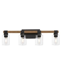 Busdays 4 Light Farmhouse Vanity Light Antique Wood Bathroom Wall Light with Clear Glass Shades for Mirror Bedroom Hallway No Bulbs