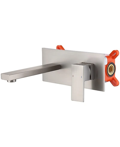 Busdays Wall Mount Faucet for Bathroom Sink or Bathtub Single Handle 2 Hole Brass Rough in Valve Included Brushed Nickel